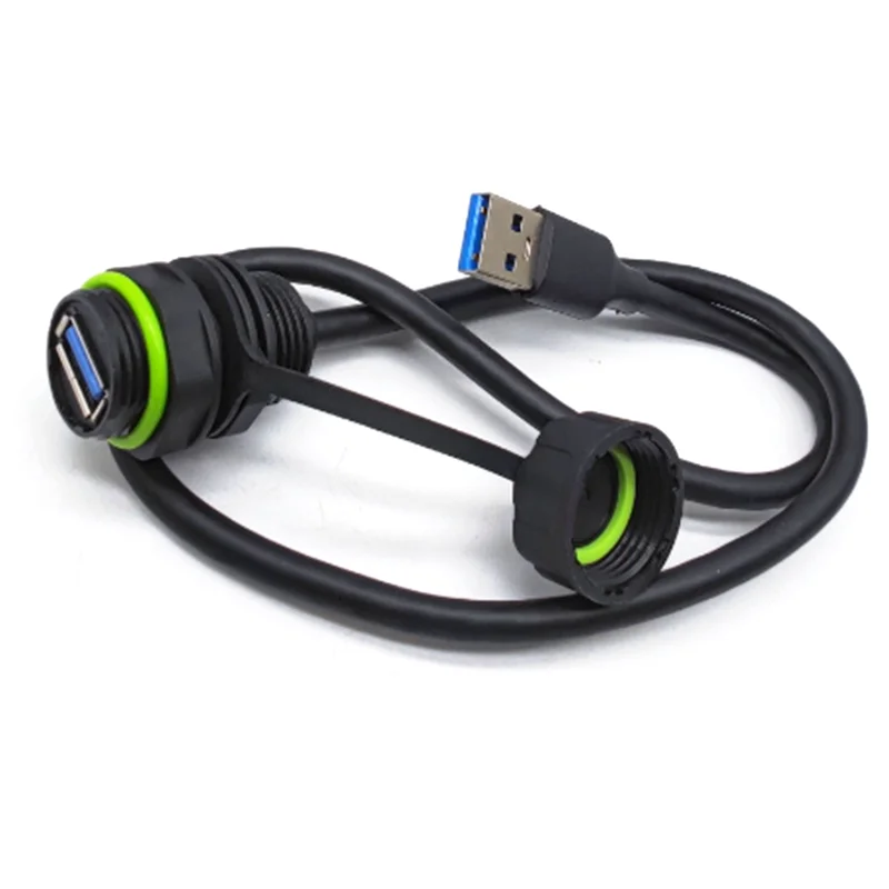 1m USB 3.0 Male to Female Mount Flush Extension Cable IP68 Outdoor Waterproof USB Threaded Socket Cable Adapter 5.0Gbps