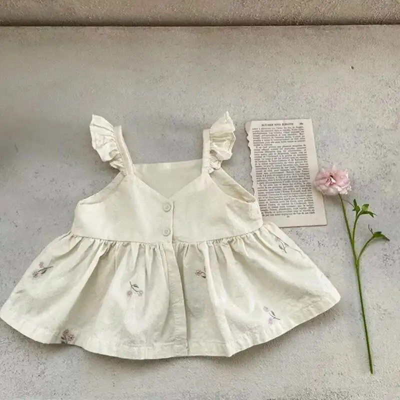 

Baby Girl Summer Set Toddler Embroidered Ruffle Dress Top Shorts 2pcs