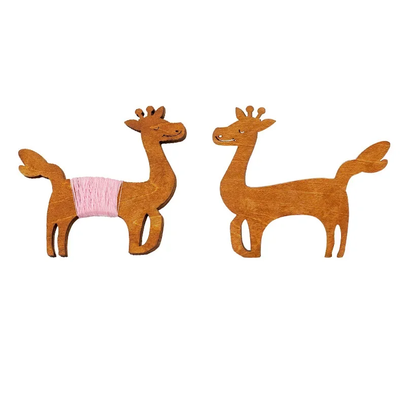 خشبية الحيوان بكرة خشبية ثلاثية الأبعاد مجسمة الإبداعية خشبية الغزلان بكرة مجموعة دهان داي الحرفية تزيين زينة عيد الميلاد