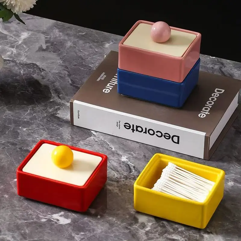 Dopamine Creative Ceramic Open Lid Toothpick Box Exquisite Storage Home Internet Celebrity Ornaments