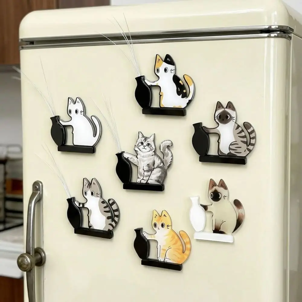 Cartoon Cat Hair Storage Box Moisture Proof Dust-proof Pet Memorial Fridge Magnet Novelty Kitten Theme Mini Vase Fridge Ornament