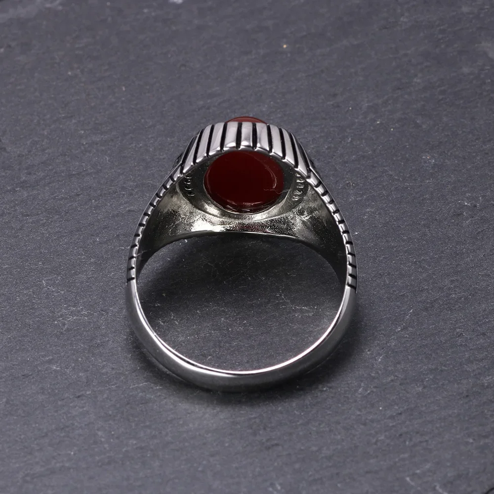Guaranteed 925 Sterling Silver Rings Retro Vintage Turkish Rings For Men With Green Red Stones Turkey Jewelry Anillos Hombre