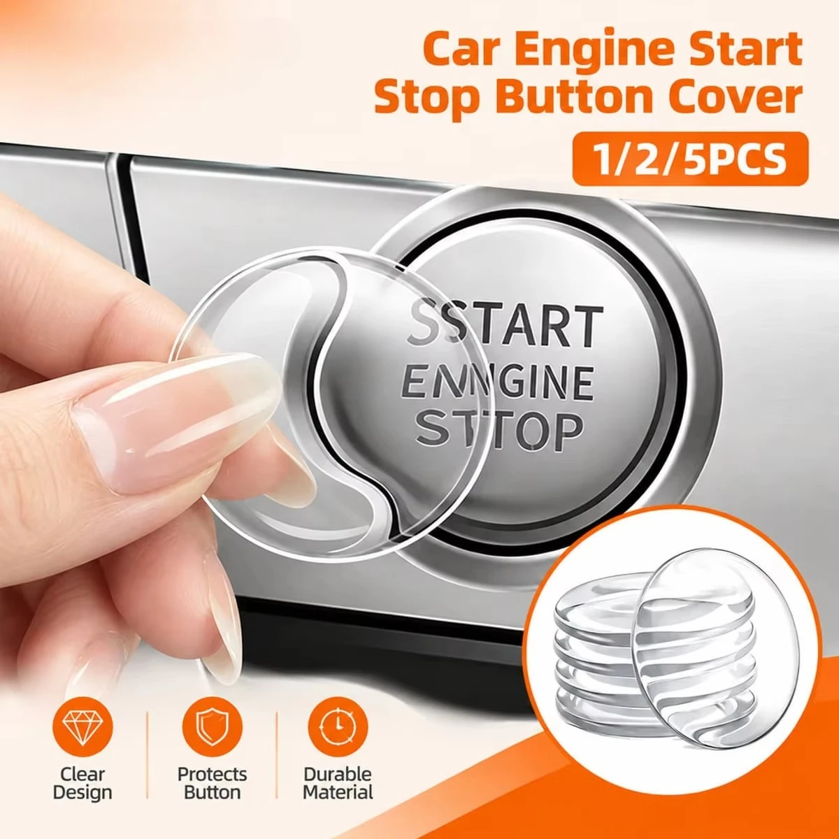 Car Start Stop Button Drip Gel Protector Transparent Anti-Scratch Wear Resistant Ignition Switch Button Sticker Auto Interior