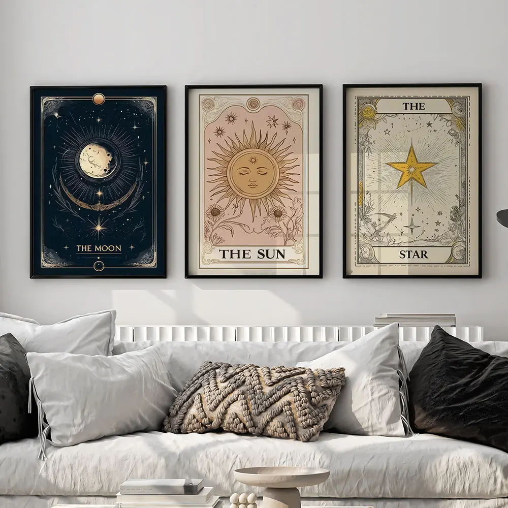 Gothic Wall arts Stars Moon Sun  Posters Vintage Print Painting  Astrology Art Poster Living Room Bedroom Wall Decor No Frame