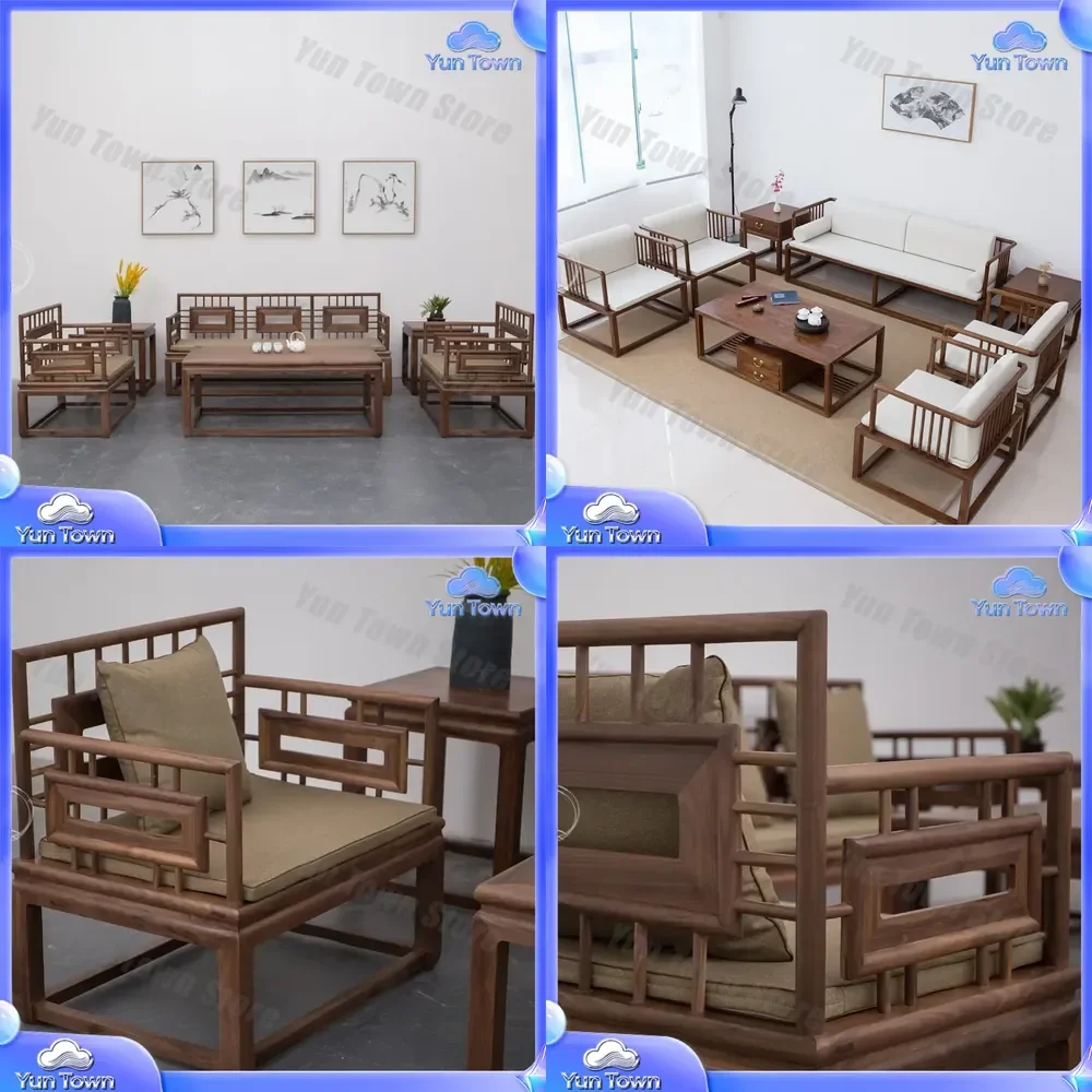 New Chinese Style Old Elm Sofa Set for B&B Hotel Living Room Furniture All Solid Wood Sofa for Home Decor