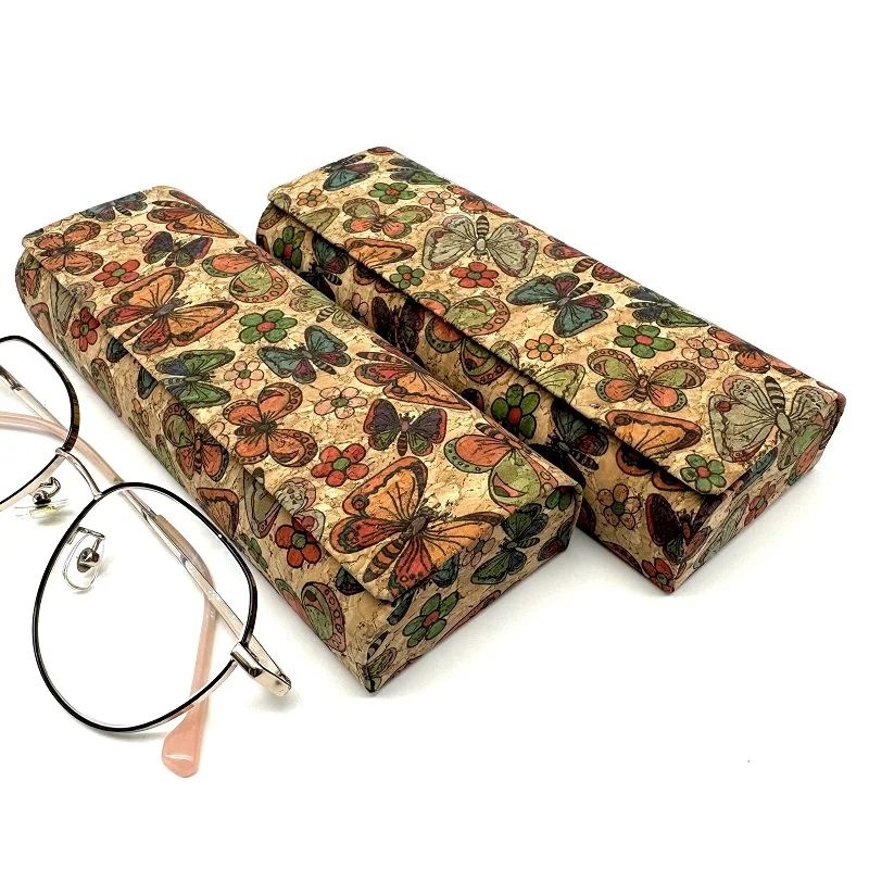 Naturally Printed Portable Magnetic Cork Sunglasses Storage Cases Stylish Women Eyewear Protection Box