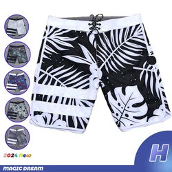 Bermuda masculina impermeável para praia, shorts de banho masculino, roupa de banho seca rápida, nova cor, moda verão, 2024