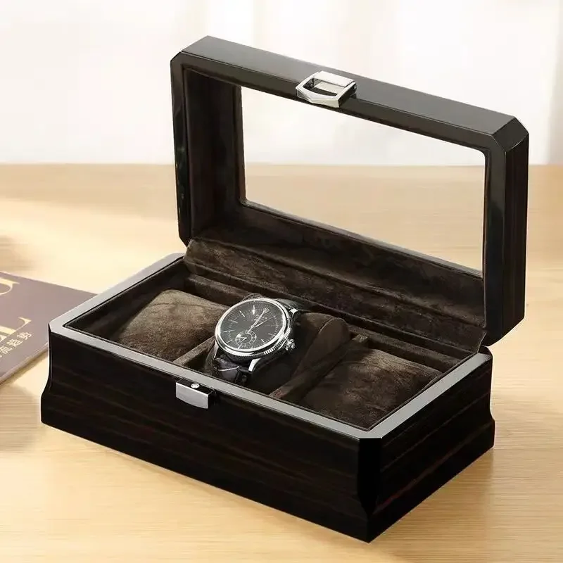 Top High Wood Organizer with Lock Watch Box Storage Mechanical Wrist Watche Transparent Skylight Display Collection for Men NH35