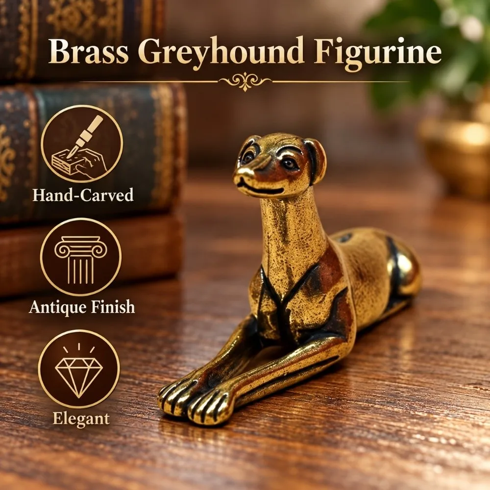 Hand-Carved Brass Greyhound Figurine Antique Finish Elegant Desktop Figurine Ornament Durable Exquisite Zodiac Dog Tea Pet