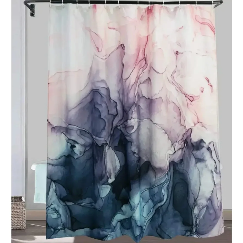 Grey Gold Marble Ink Texture Shower Curtain Set Abstract Modern Shower Curtain for Bathroom Decor Waterproof Washable Fabric