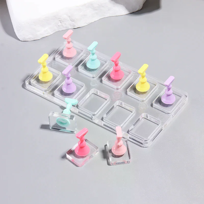 5/10 Grid Transparent Acrylic Nail Display Stand Multi-Purpose Mannequin Holder For Press On Nails Without Magnet Training Base