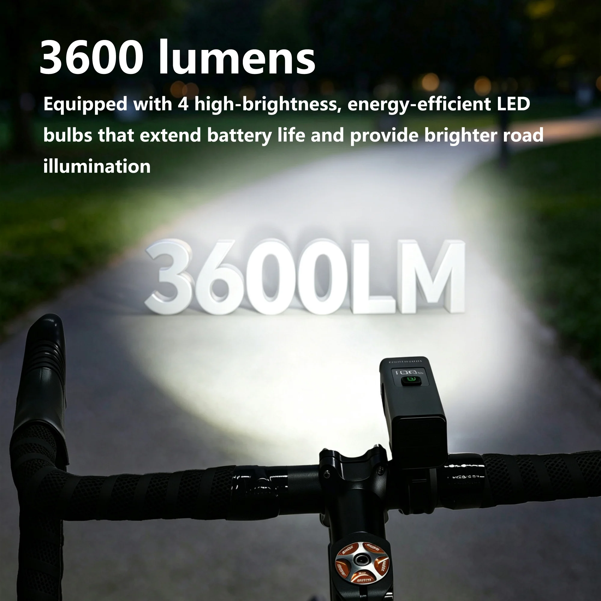 SHIZIWANGRI Light Sensor Bicycle Light 3600LM 4000mAh Type-C Rechargeable Front Light Aluminum Alloy 5 Modes, Mobile Power Bank