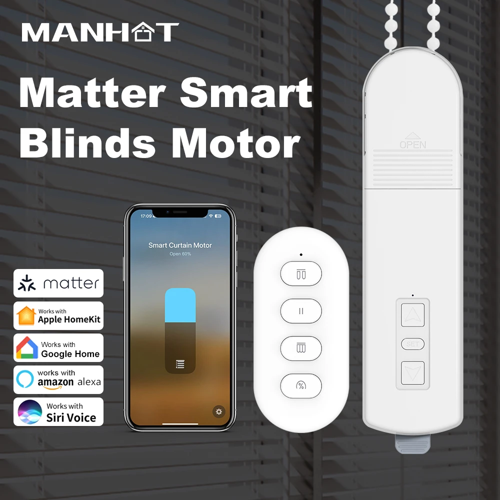 Matter Smart Electric Rolloer Blinds Motor HomeKit Blinds Motorized Motor Blinds Pull Bead Curtain Motor Siri Voice Control