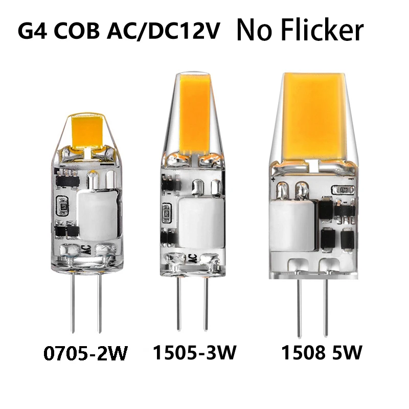 10pcs/Lot 2W 3W 5W AC/DC12V G4 LED Lamp Crystal Sapphire Lamp LED COB Chandelier LED Light Source Silicone Bulb Home Lighting