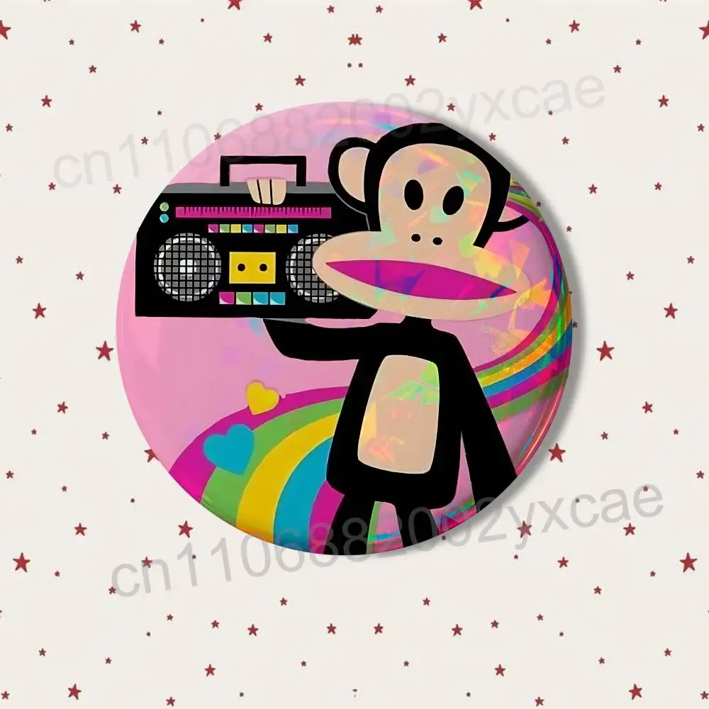 Dies ist ein Affen-Paul-Frank-Abzeichen für Rucksäcke, Kleidungsdekoration, runde Brosche aus Weißblech, lustige, individuelle Geschenke für Freunde – Detail 5