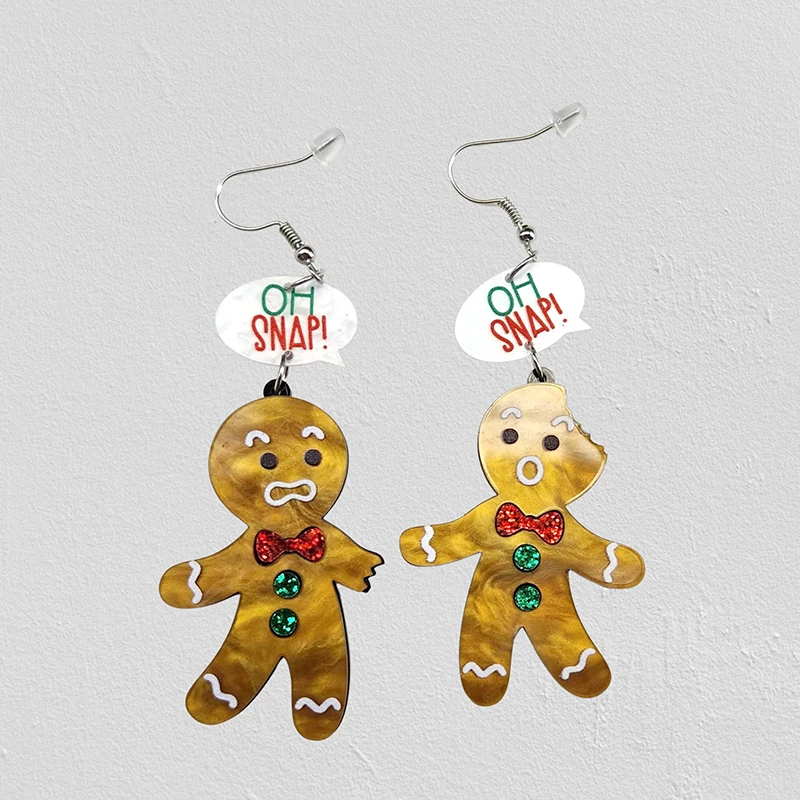 Funny Snapped Gingerbread Man Acrylic Christmas Earrings Xmas Women Cute Cartoon Talking Gingersnap Dangle Earring Party