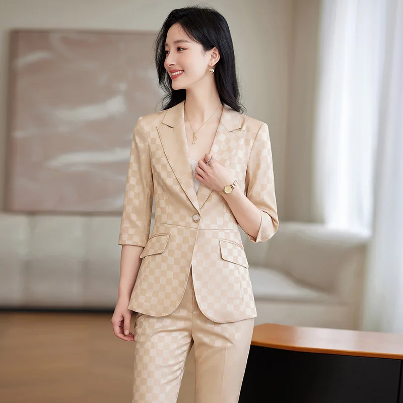 

Spring Summer New Three-Quarter Sleeve Small Suit Women's Set Professional Slim Fit Elegant Fashion Mid-Sleeve Thin Blazer Jacke