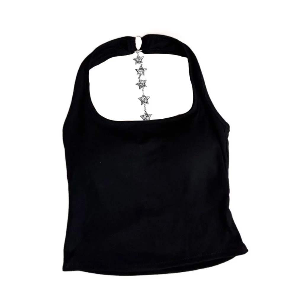 

Star Strap Back Hollow Crop Tops With Chest Pads Short Slim Y2k Crop Top Solid Color Backless Sleeveless Camisole Vacation