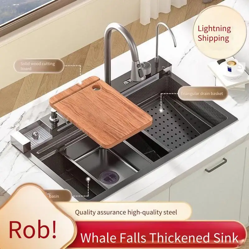 

Thickened kiten sink digital display whale flying rain sink single waterfall nano honeycomb wash basin dishwasher pool