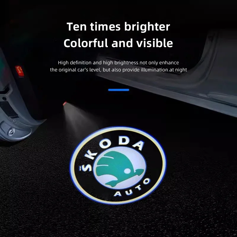Car Door Welcome Light LED HD Projector Lamp Decoration For Skoda Octavia Superb Rapid Kodiaq Karoq Fabia Kamiq Enyaq Yeti Scala