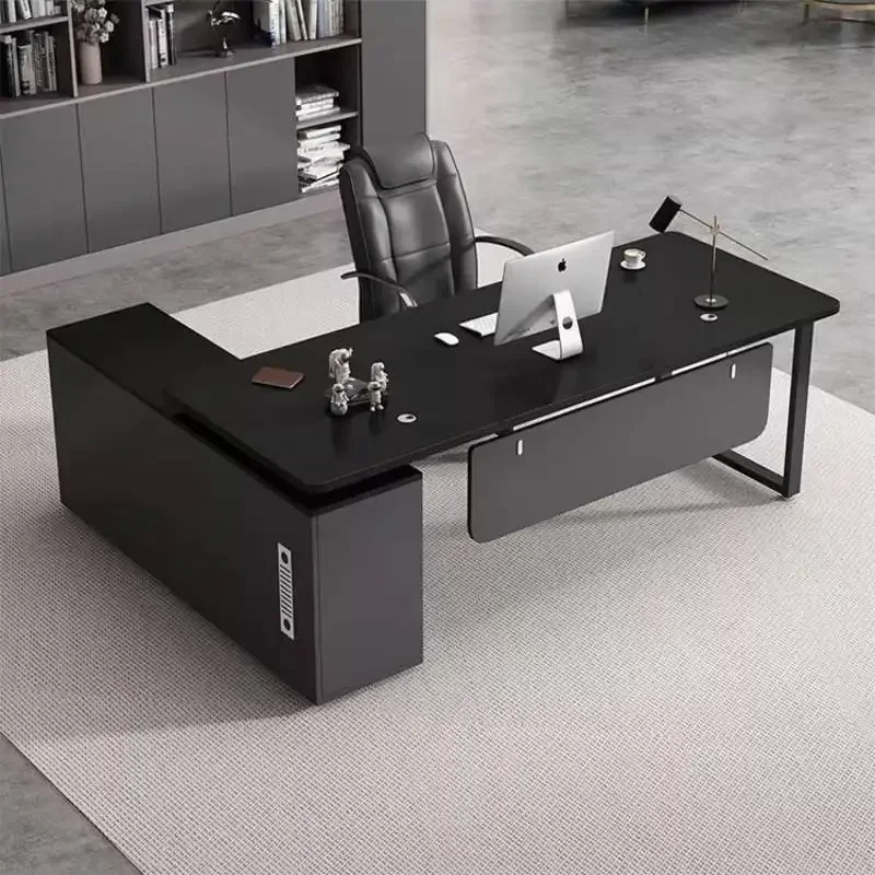 

White Brown Office Desks Vintage Aesthetic Cute Black Drawers Office Desks Modern Luxury Cheap Escritorios Work Station Table
