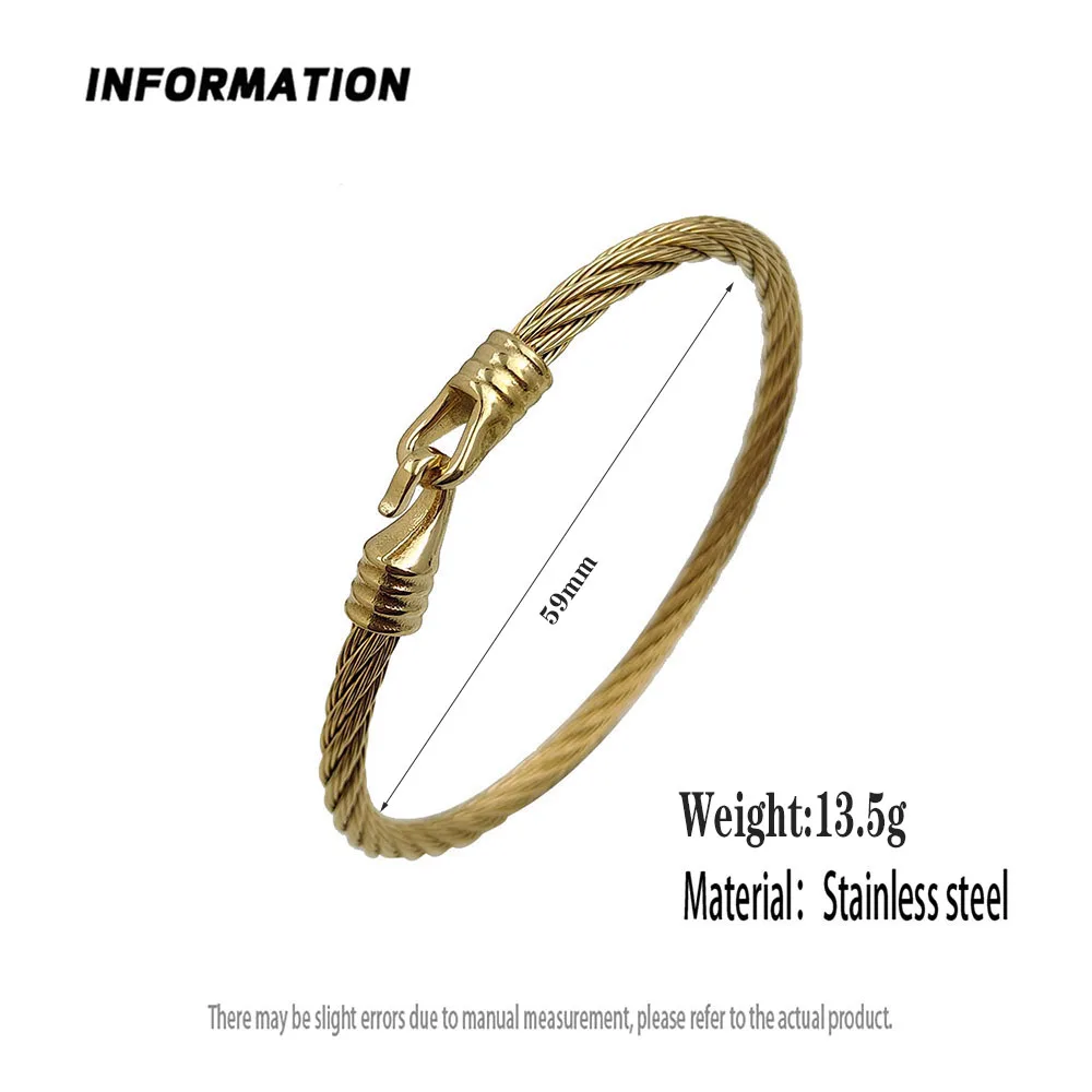 Wire twisted hook stainless steel gold plated 18K bracelet, high quality waterproof silver jewelry, couple gift