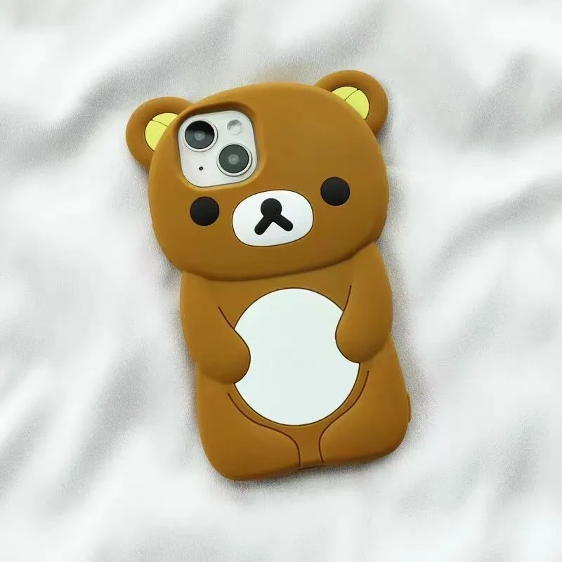 Rilakkuma Silicone Phone Case Cute Cartoon Full Body Shockproof Soft Phone Case for iPhone 16 15 14 13 12 11 Pro Max