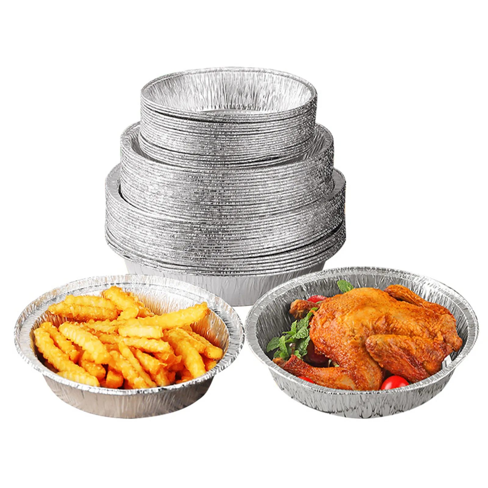 50pcs/set Aluminum Foil Tin Box Round Disposable BBQ Tray Non-Stick Liner Steaming Basket Mat For Cake Pastry Food Bakeware