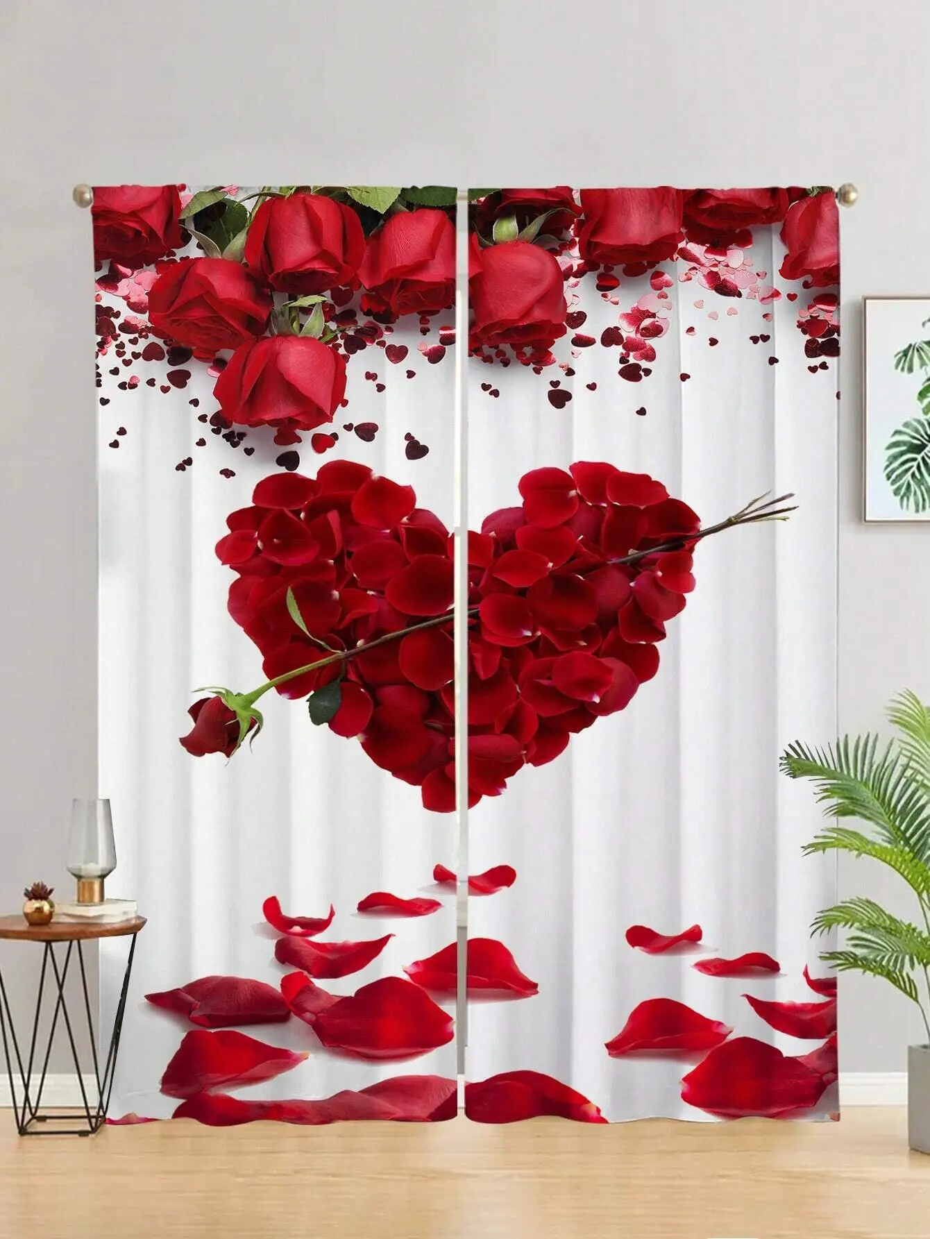 2pcs Heart-shaped red rose printed curtains, pole bag curtains 42*84, bedroom and living room, home decoration, room decoration