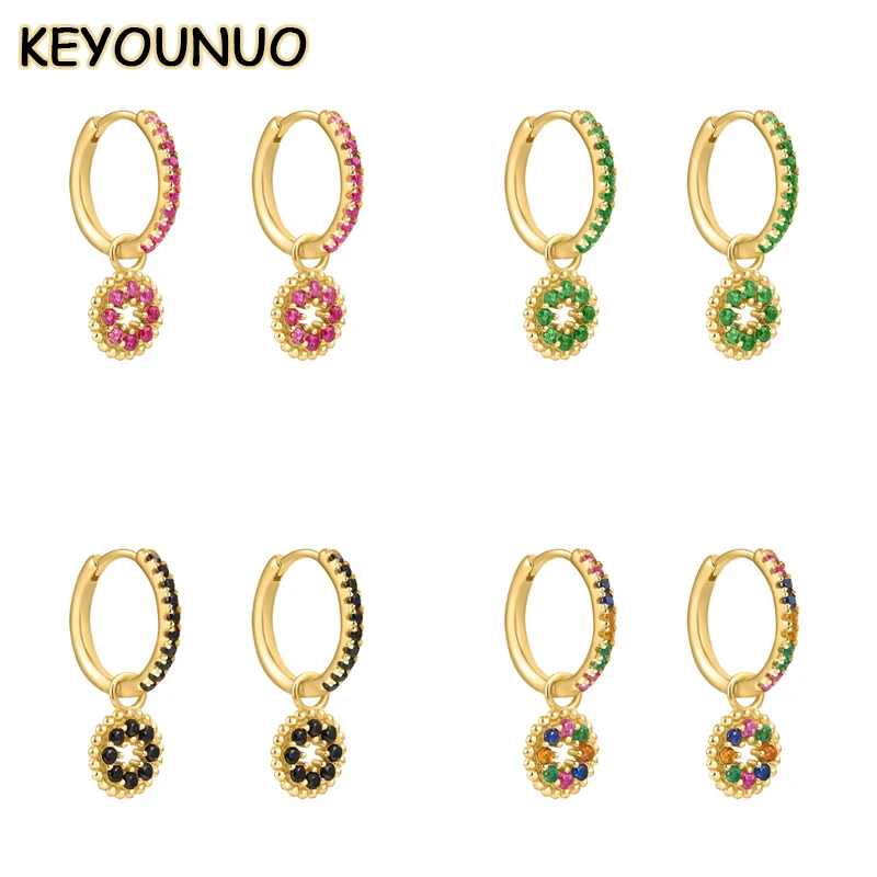 KEYOUNUO Gold Filled Dangle Hoop Earrings Set For Women Ear Cuffs Colorful Zircon Stud Earrings Fashion Party Jewelry Wholesale