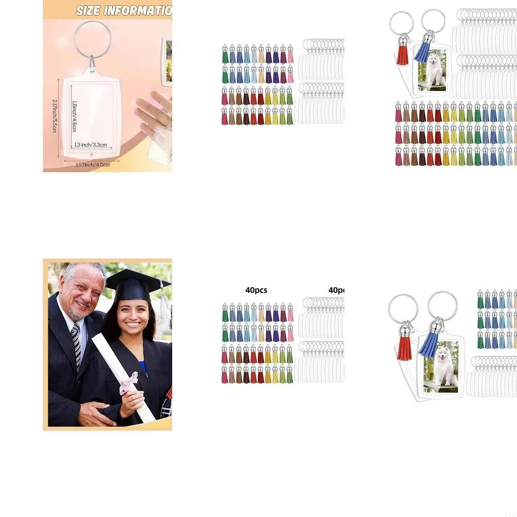   Set of 40 Customizable Photo Keychains Picture Insert Keyrings with Leather Tassels Stylish Keychain Making Supplies