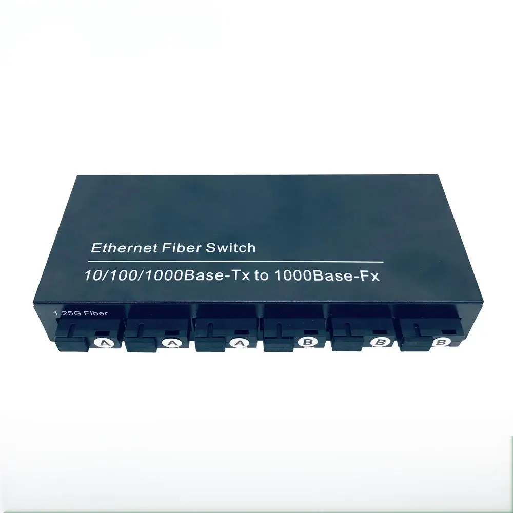 Xicom Gigabit Optic Media Switch SC Singlemode 6*Fiber 2*RJ45 Ethernet Fiber Switch Media Converter 100/1000M with Power Supply