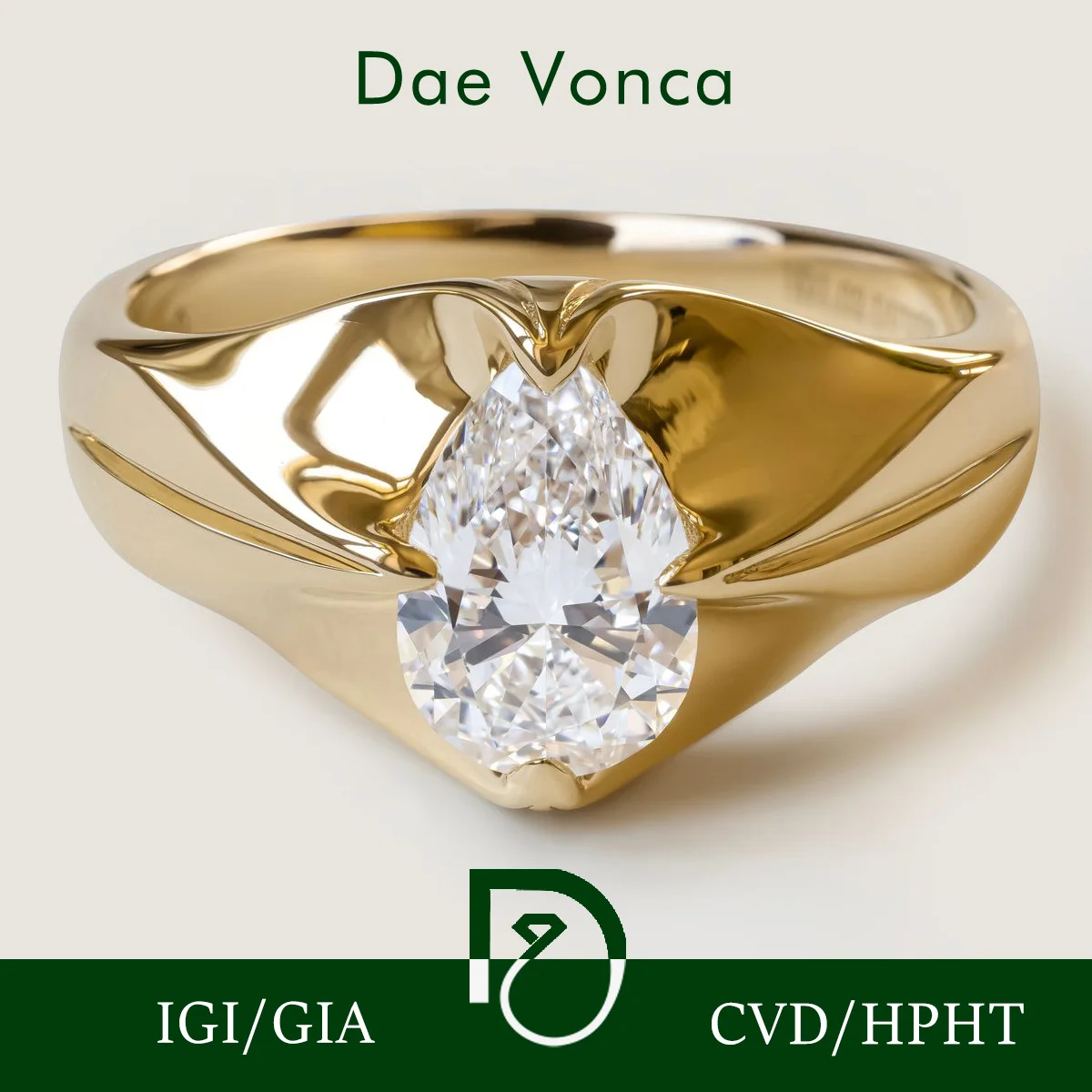 Center Pear Diamond Engagement Ring 9K/14K/18K Yellow Gold Solitaire Lab Grown Diamond Minimalist Ring Designer Luxury Jewelry