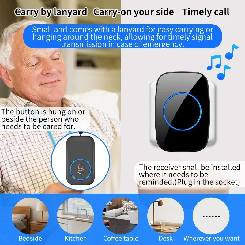 CACAZI SOS Button Wireless Elderly Panic Alarm System Caregiver Pager Nurse Emergency 433mhz Call Senior for Old People Pregnant