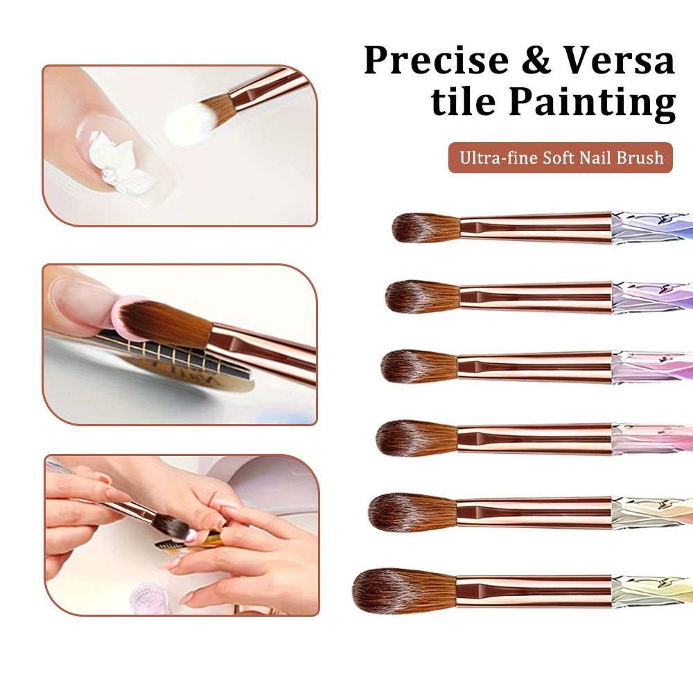 6pcs 3D Carving Brush Kit Acrylic Nail Brush Set Aurora Multi Size Professional Brushes Acrylic Application Powder Extension