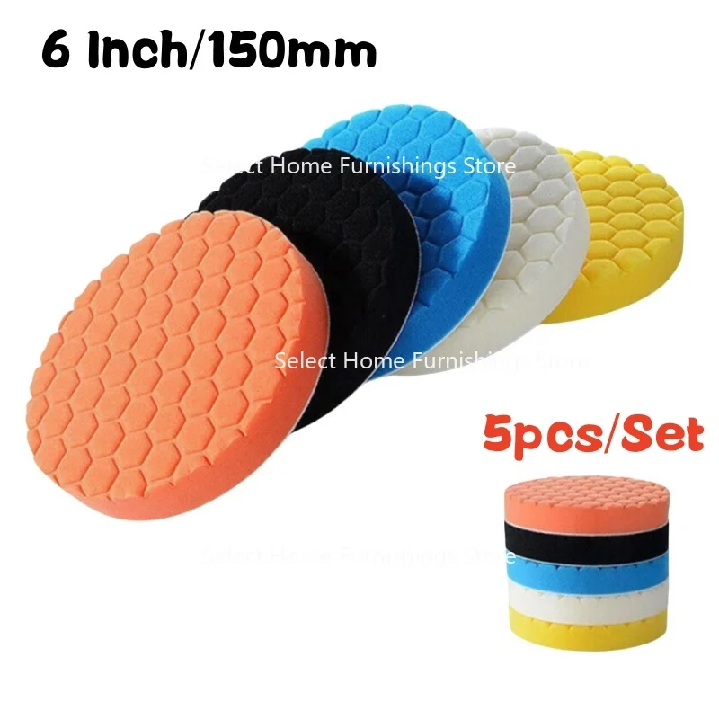 Suitable for 5Pcs Car Polishing Pad Kit 3/4/5/6/7 Inch Self-adhesive Wheel Car Details Waxing Sponge Pad Care Cleaning Tool