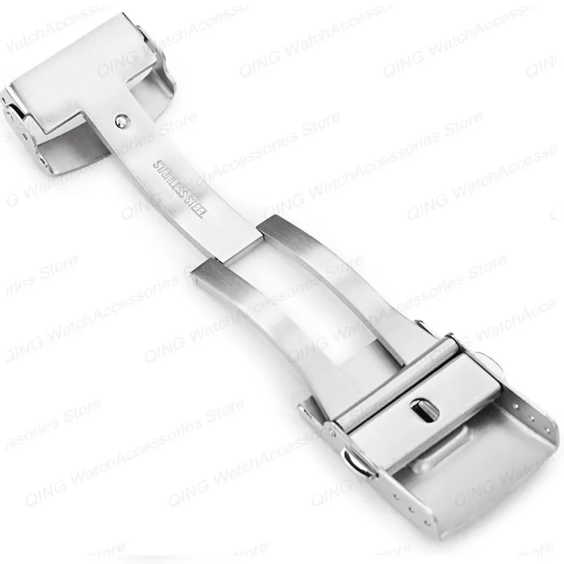 Solid Folding Clasps 304L Stainless Steel Watchband Buckle 18/20/22/24mm Thickened Double Press Folding Button Watch Accessories image 2