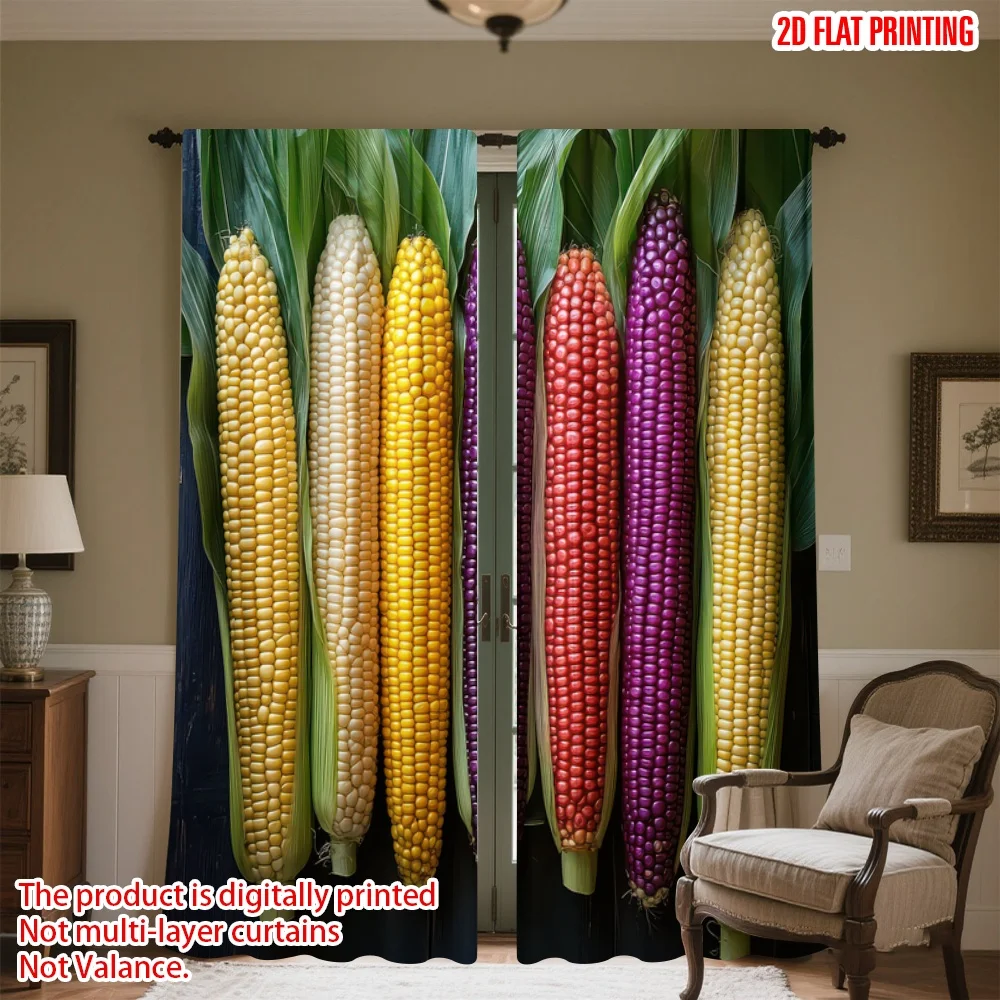 

2D flat printing 2pcs Party Window Curtains Colorful Corn Varieties Digital Printed Polyester Drapes Family Party Decoration