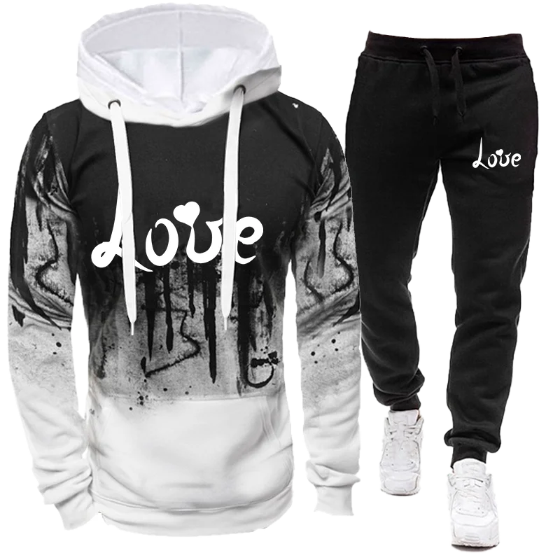 New LOVE Printed Fashion Hoodie Men Sweatshirt and Sweatpant Tracksuit Youth Jogging Suits S-4XL