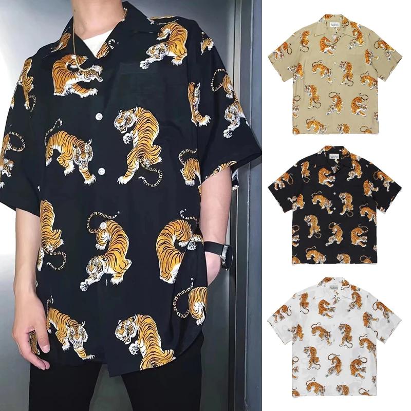 

2024ss WACK Hawaii Shirts Men Woman Summer Casual Tiger Printing Best Quality Lapel Short Sleeve Top Tees