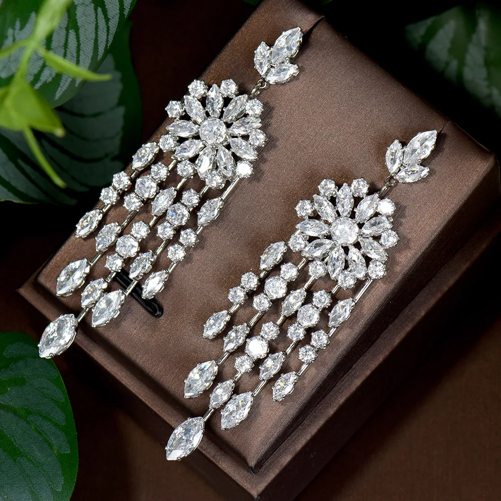 

HIBRIDE Trendy White Cubic Zirconia Big Water Drop Long TasselDangle Earrings For Women Bridal Wedding Jewelry Accessories E-840