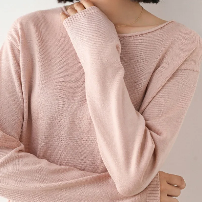 Jerséis para mujer, suéter liso, camisa de fondo holgado, prendas de punto con cuello redondo, suéter básico coreano para primavera y otoño 2022