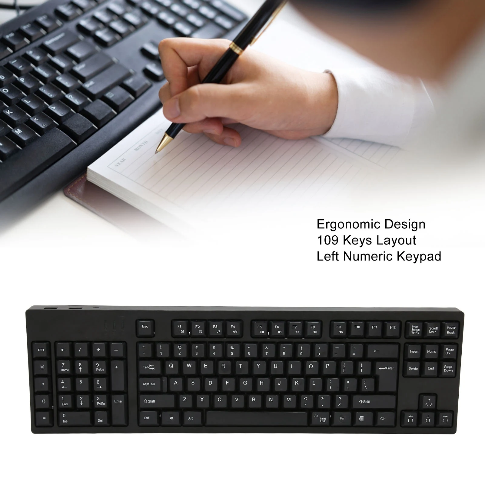 Left Numpad Keyboard Ergonomic Layout Widely Used Left Handed Keyboard 109 Keys  USB Fatigue Relief for Business