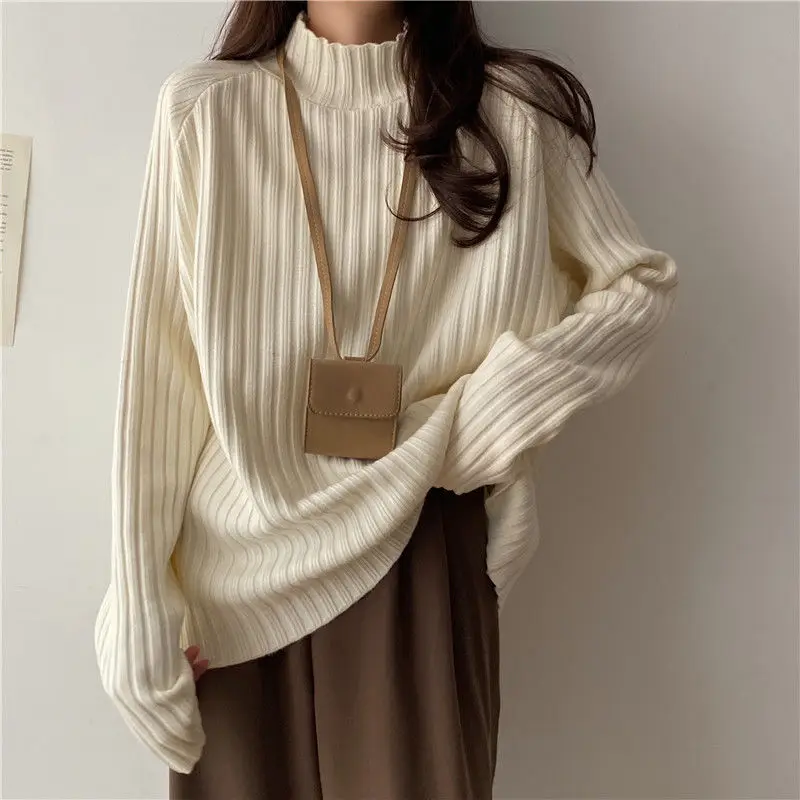 2023 New Autumn and Winter Fashion Minimalist Retro Half High Collar with Inner Sweater Temperament Commuter Women\'s Loose Top