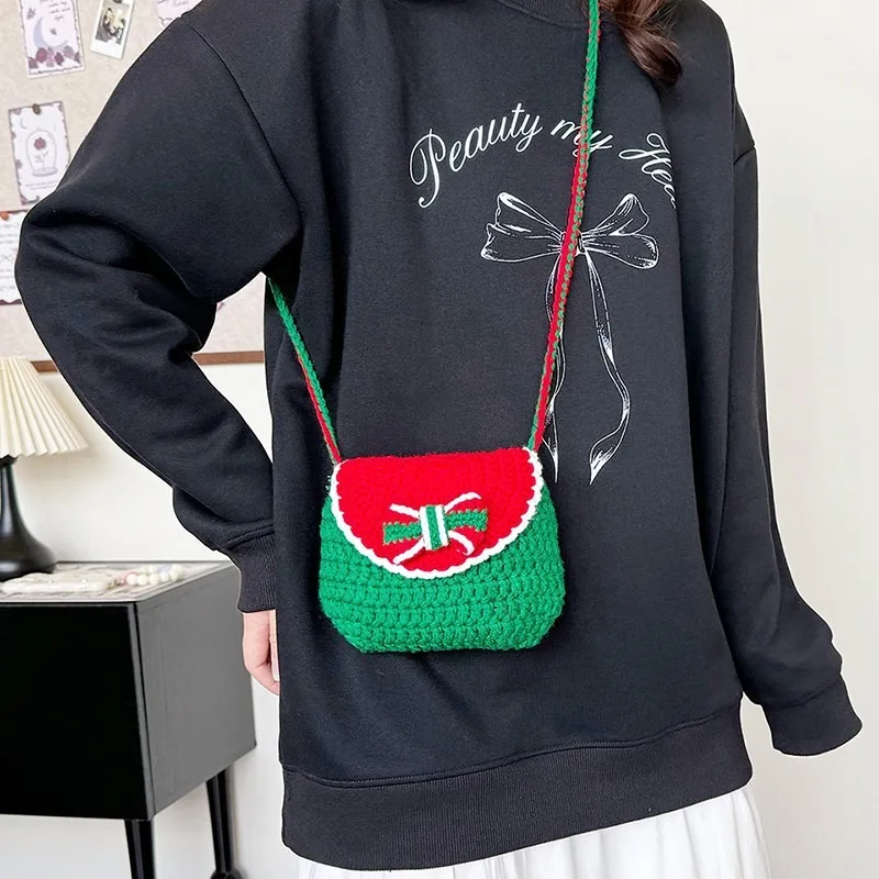 Christmas Woolen Knit Bag Cute and Fashionable Santa Claus One Shoulder Crossbody Bag Women's Horizontal Square Coin Purse