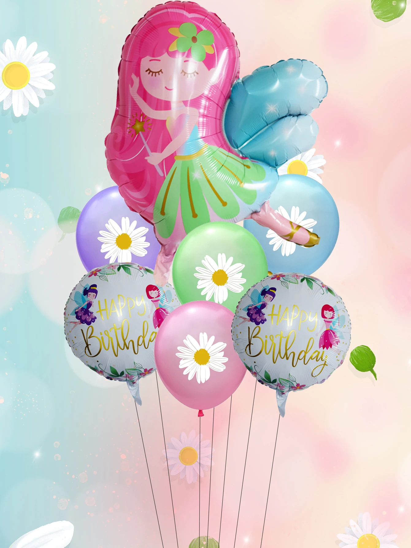 7pcs Fairy Balloons Set Daisy Latex Balloon Flower Fairy Princess Birthday Party Decorations