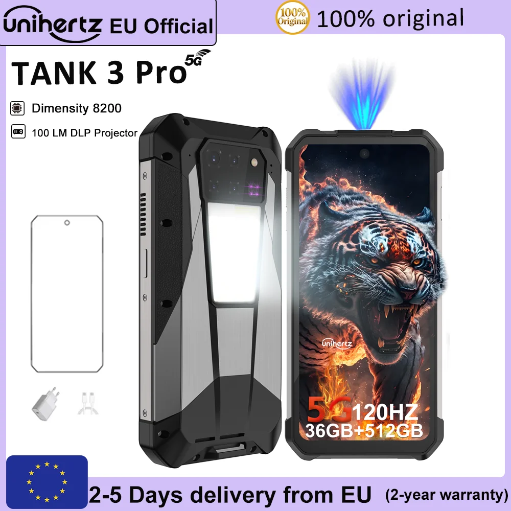 Unihertz 8849 Tank 3 Pro Smartphon 5G avec projecteur 100 Lumens Android 14 36GB + 512GB 23800mAh batterie étanche WIFI 6 120Hz