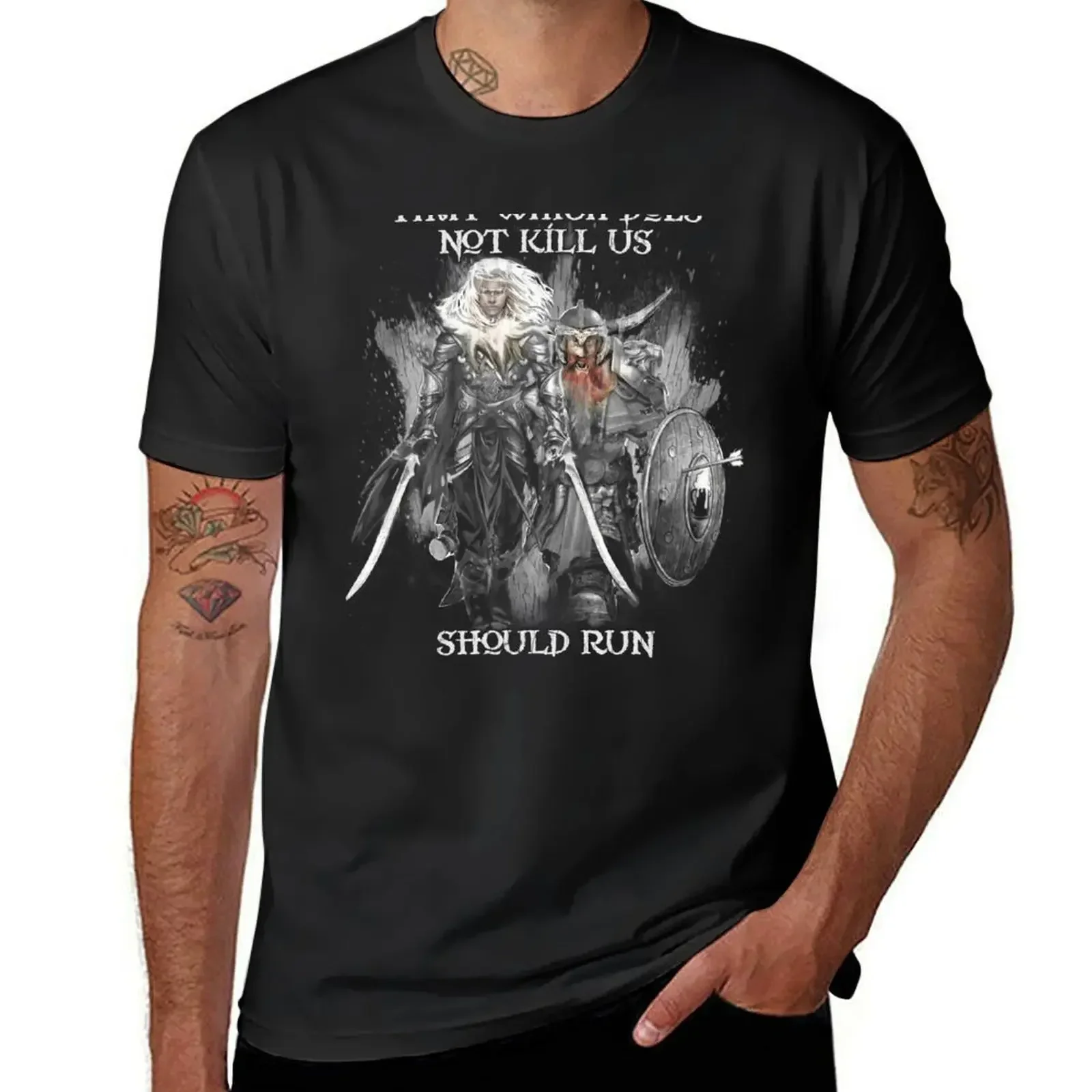 

Drizzt Do'Urden and Bruenor Battlehammer T-Shirt summer top oversized Blouse men clothes