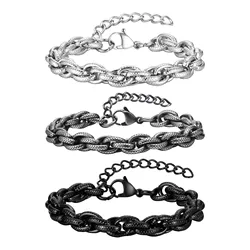 Punk Twisted Chain Bracelet for Men Boys,Stainless Steel Interlocked Chain Link Wristband,Male Jewelry Gifts