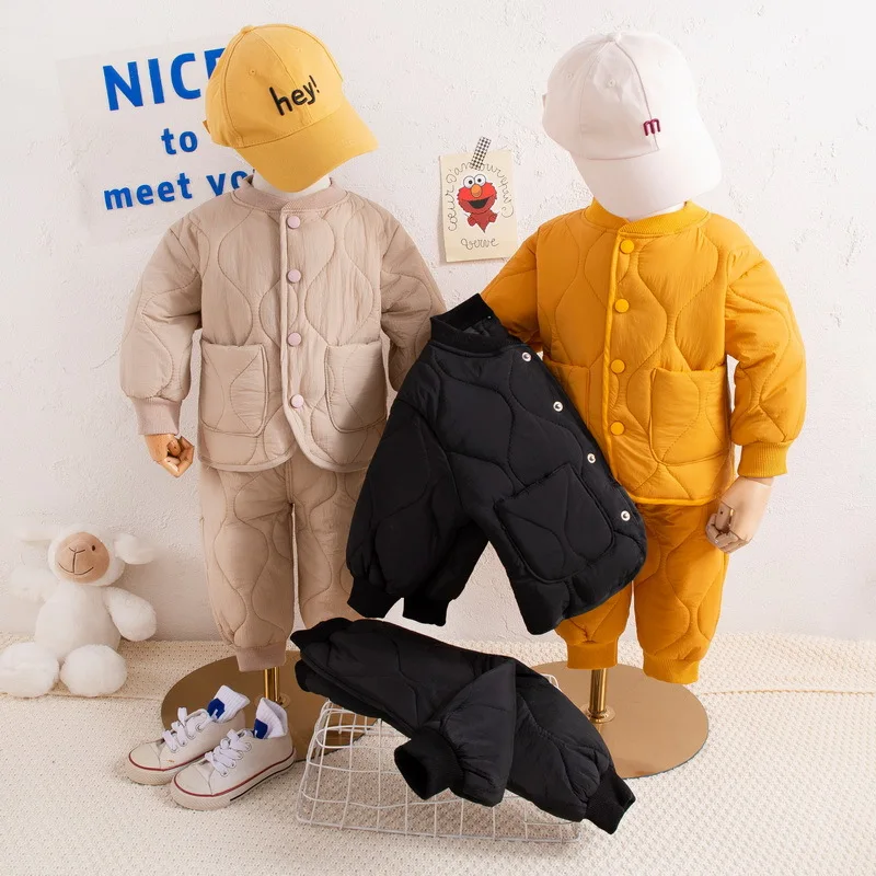 New Winter Children Keep Warm Clothes autumn Kids Boys Girls Thicken Cotton Jacket Pants 2Pcs/sets Baby Infant Casual Tracksuits